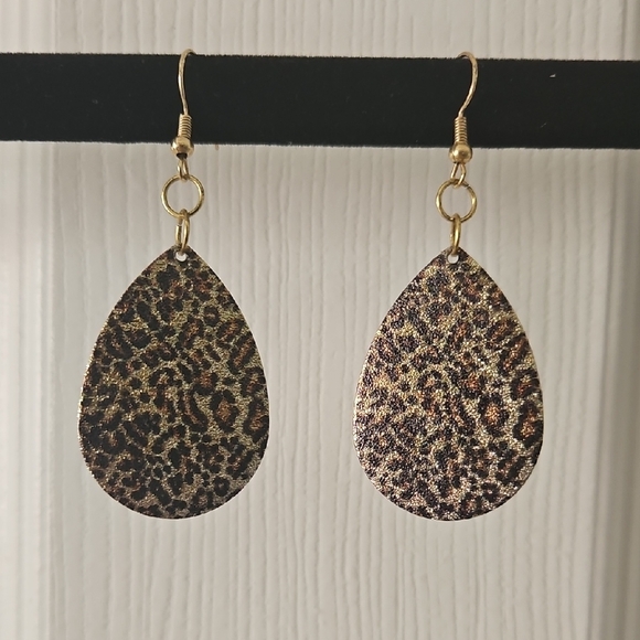 Pigness & Company Leopard Print Teardrop Earrings with Gold Accents - Picture 2 of 2